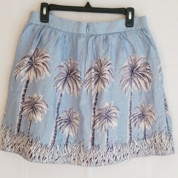 Nwt J. Crew Blue 100% LINEN Palm Tree Flared Beach Mini Skirt - Picture 3 of 8